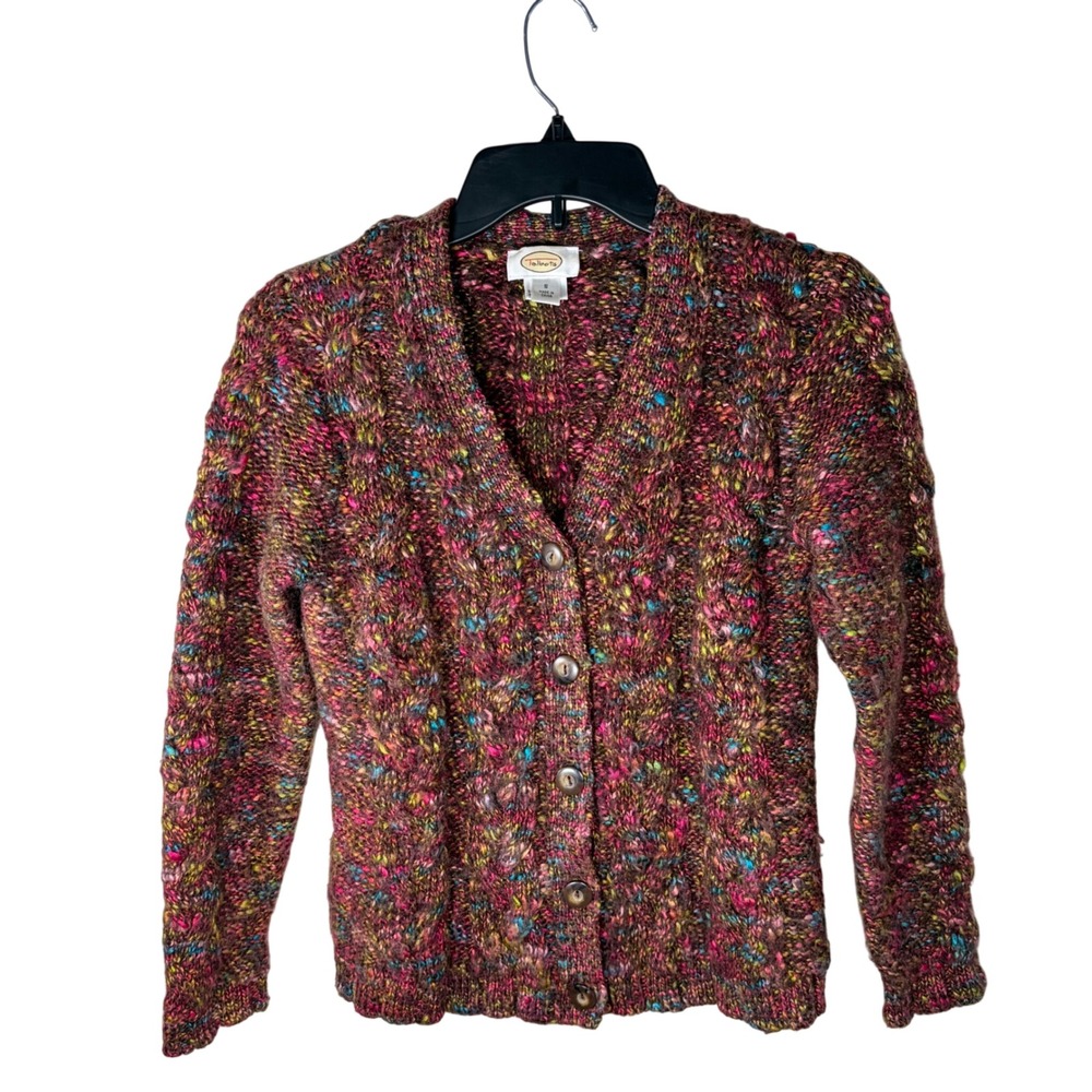 Vintage Talbots Wool Blend Chunky Cable Knit Cardigan Sweater Confetti Tweed S